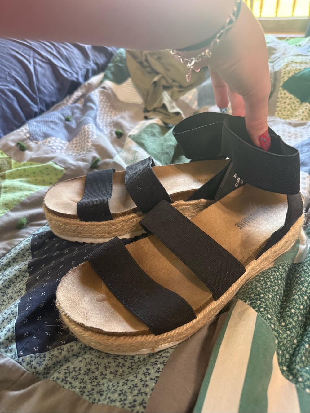 Black Elastic-Strap Platform Sandals